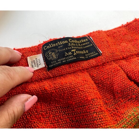 Vintage 80s handmade half apron, orange yellow stripes, woven apron - Picture 8 of 8